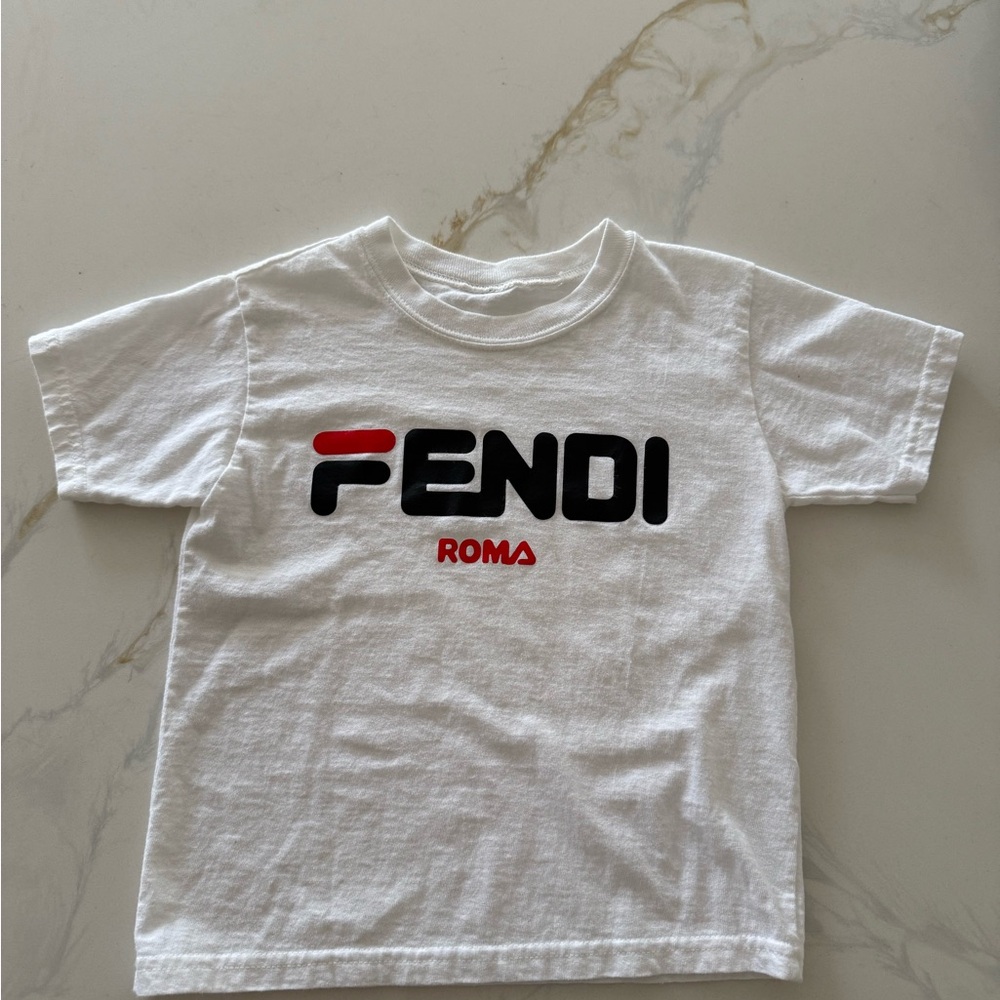 Fendi Kids White and Black Logo Tee